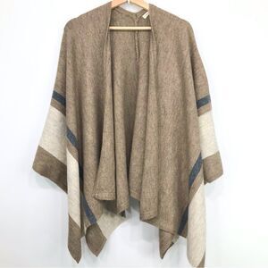 Grade & Gather Taupe Tan Cream Gray Stripe Knit Poncho Cardigan